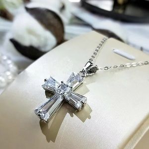 New 925 Silver Beautiful Cross Zircon Necklaces